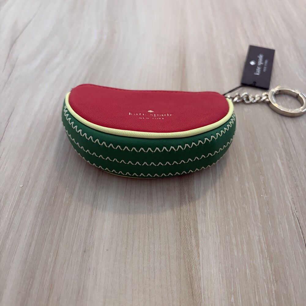 Kate Spade Leather Watermelon Slice Zip Coin Purse Keychain - Picture 2 of 7
